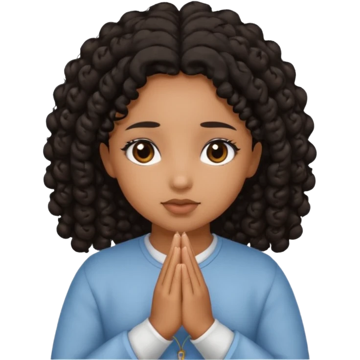 brown girl praying curls black hair and eyes emoji