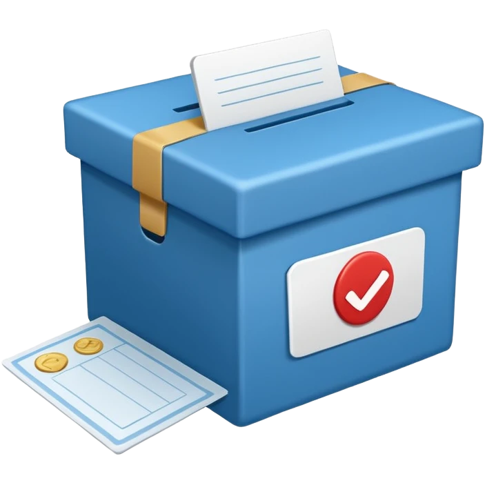 A paper blue box with a check in side emoji