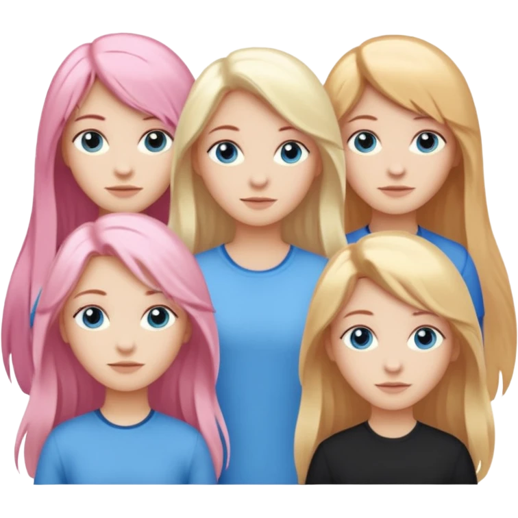 Girlfriend emoji - include 1 white girl with long light pink hair and blue eyes, 1 white girl with brown eyes and medium honey blonde hair, 1 white girl with blue eyes and light blonde hair, and 2 white girls with brown eyes and long dark brown hair emoji
