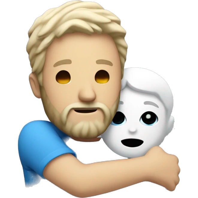 My emoji hugging a white man with blue eyes and a beard  emoji