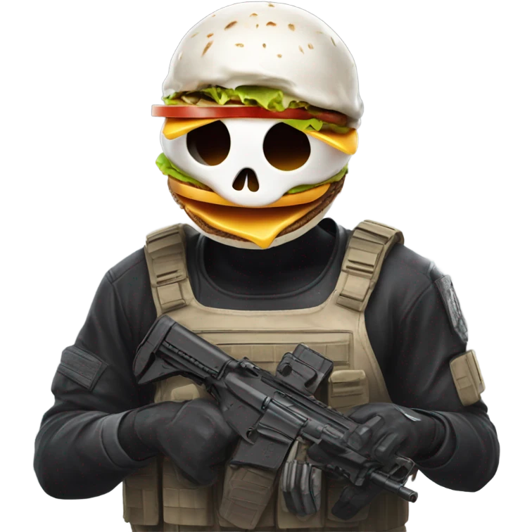 Ghost from call of duty holding a burger emoji