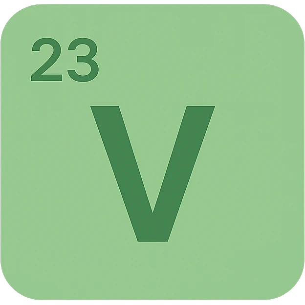 the letter V from the periodic table, green background, bold and simple design emoji
