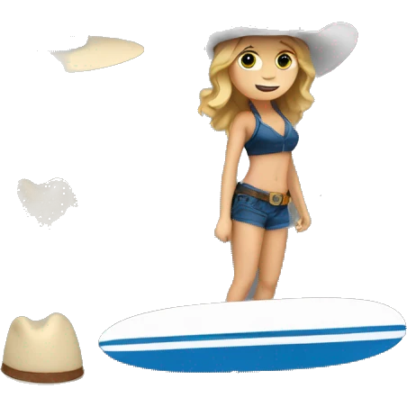 White Girl surfing a wave wearing a cowboy hat emoji