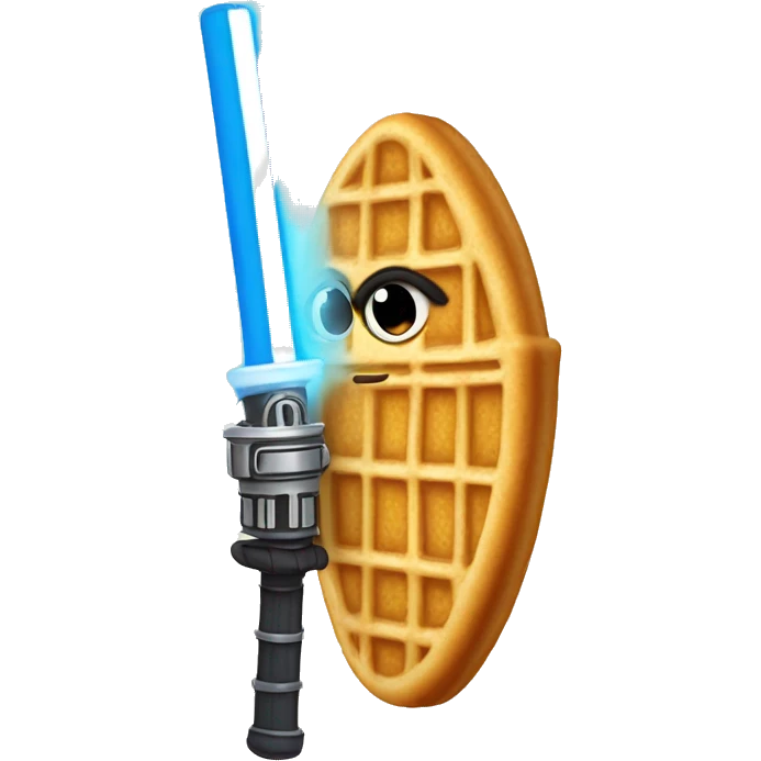 A Cute waffle with a star wars lightsaber emoji