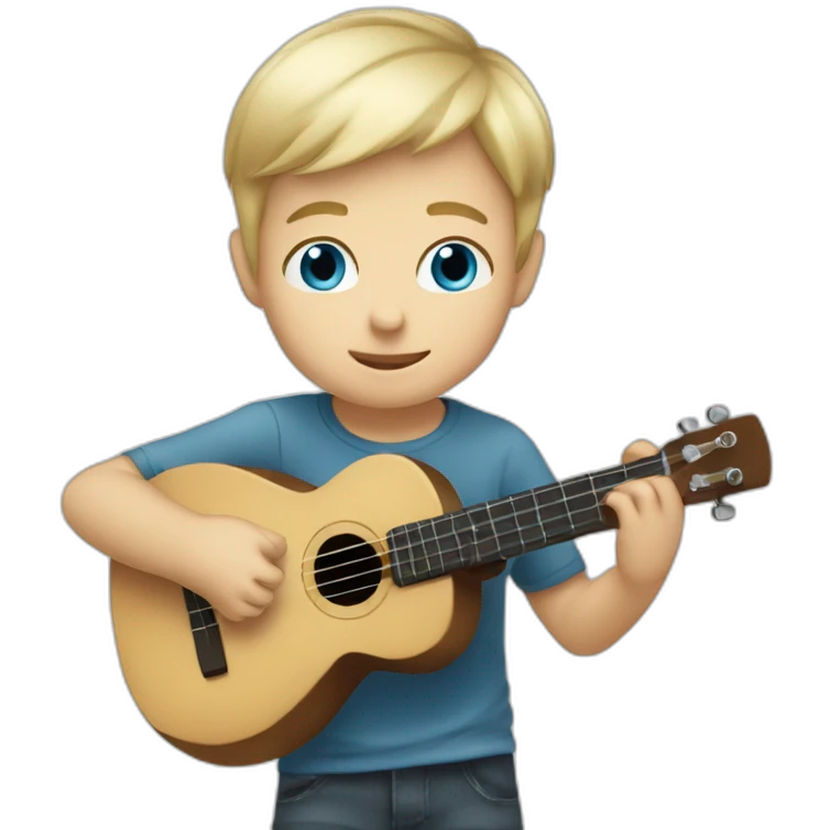 Boy-blond-short-hair-blue-eyes playing ukelele emoji