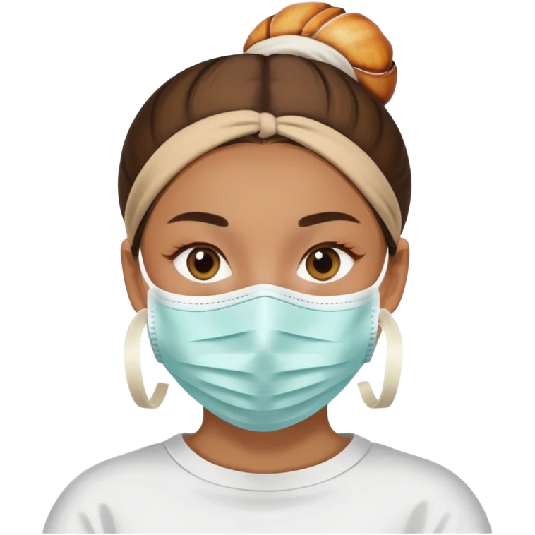una persona con una mascarilla con un moño y una concha  emoji