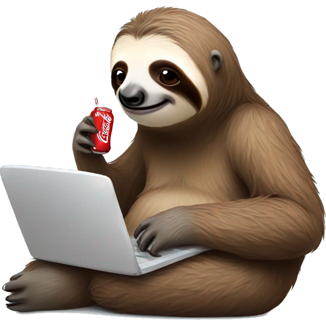 tired sloth with coca cola can and laptop emoji