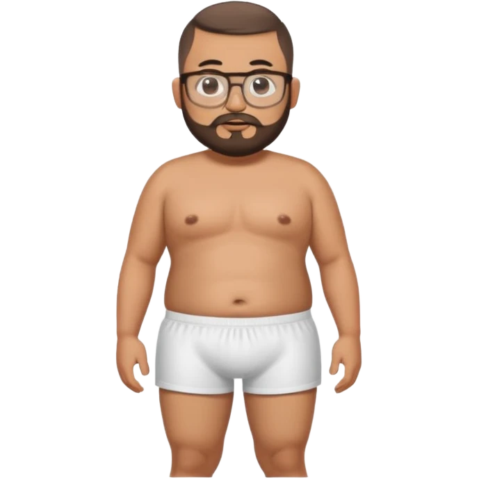 A standing fat shirtless mexican guy in his boxers with a buzzcut, a beard, and glasses emoji