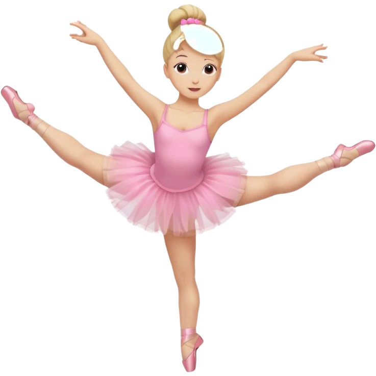 aestethic blonde girl doing ballet, with a pink tutu, bun, with a leg on the floor, and the other one in the air, with 2 legs!! emoji