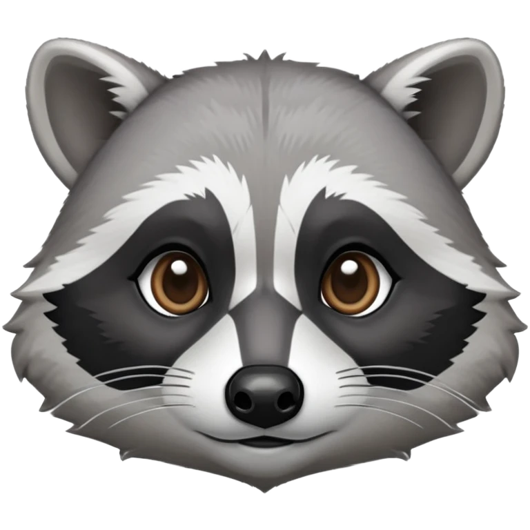 Cinematic-Noble-Raccoon-Portrait-Emoji – Poised and confident, with a sturdy build and a beautifully textured fur of silver-grey accented by dark black facial markings, deep-set, big black eyes, simplified yet sharp and sophisticated zoom out to show shoulders emoji