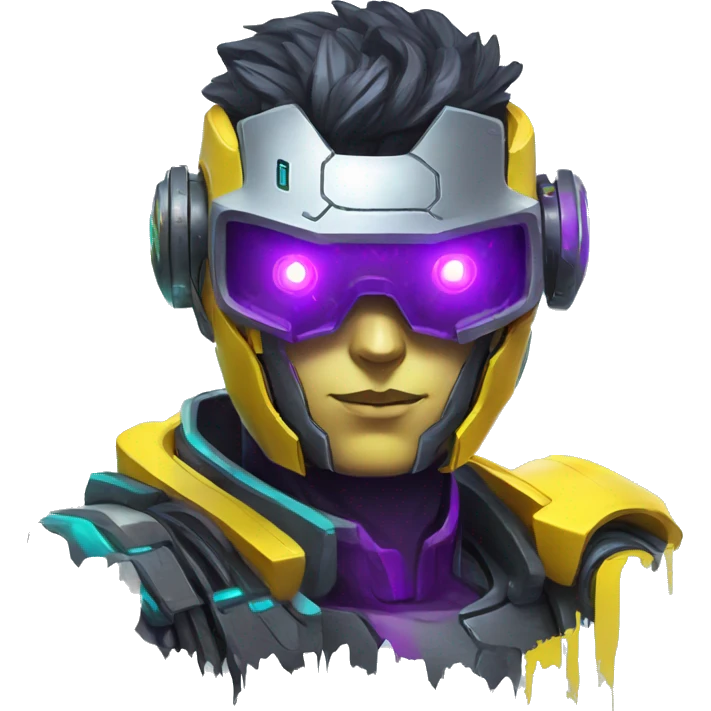 agent, laser eyes, yellow robotic face, cyberpunk, code, cyan and purple colors, only upper body portrait emoji