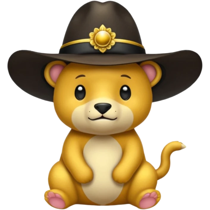 Oso dorado con sombrero elegante y moño negro confundido animatronico emoji