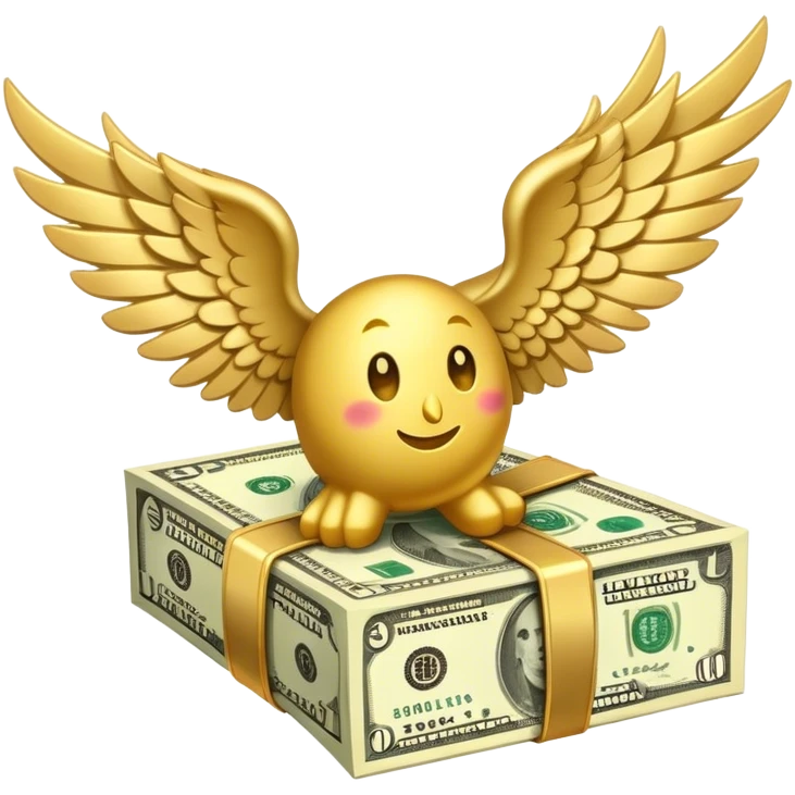 A bundle of dollars with wings with dollor sign in budle emoji