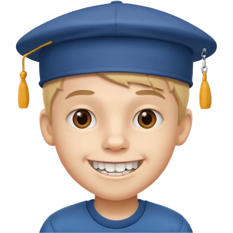 cartoon schoolboy with a cap and prominent front teeth emoji