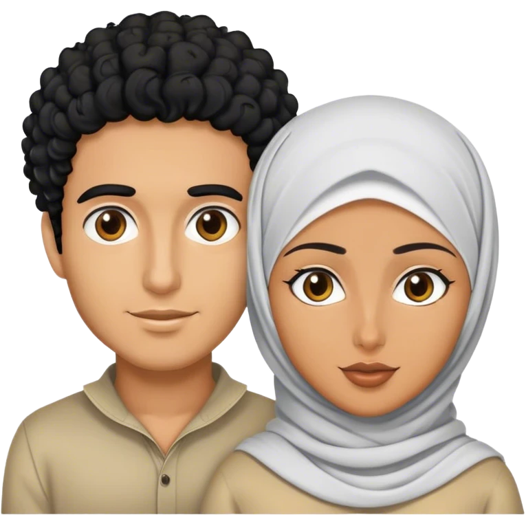 a tanned with black curly hair men and a tanned hijabi women  emoji