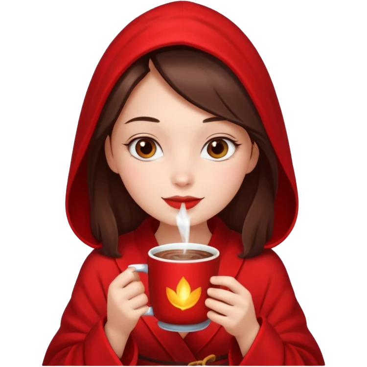 Beautiful girl wearing a red robe and drinking hot chocolate emoji