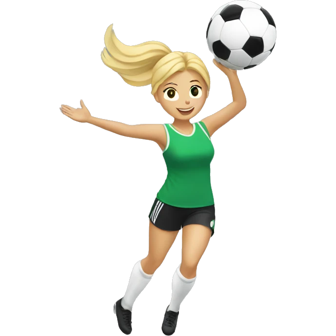 blonde woman spinning a soccer ball on her hands emoji