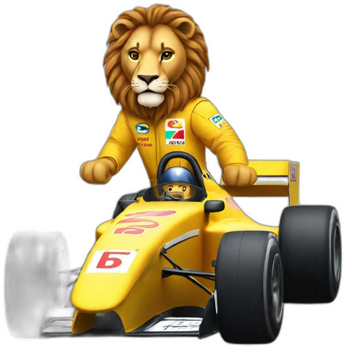 A lion driving an f1 car emoji