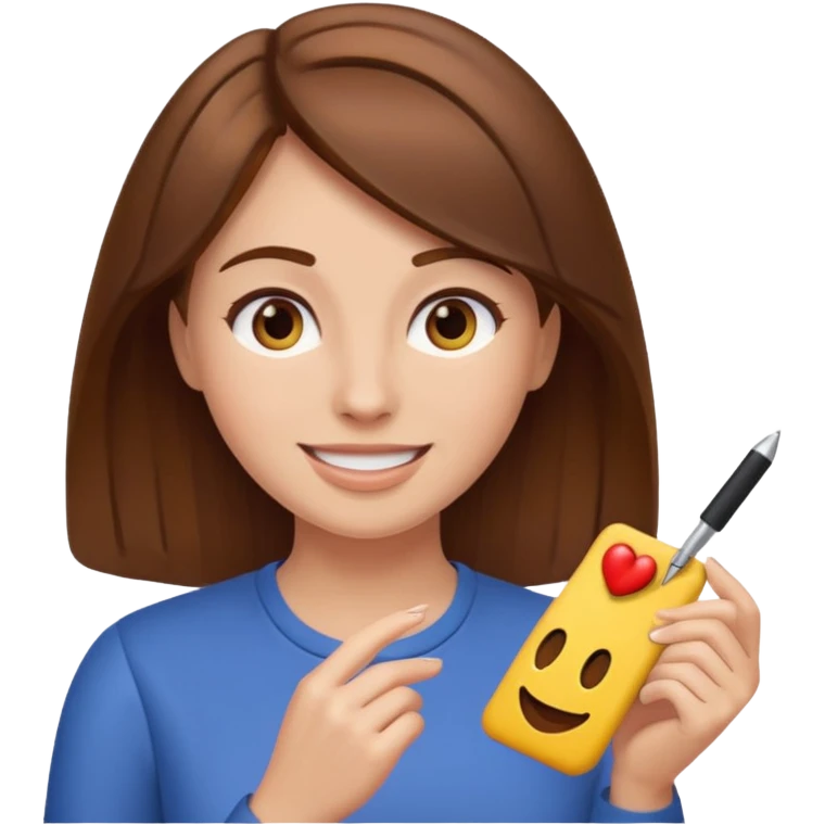 Keep her skin fair but give her brown hair. She is teaching how to make emojis. emoji