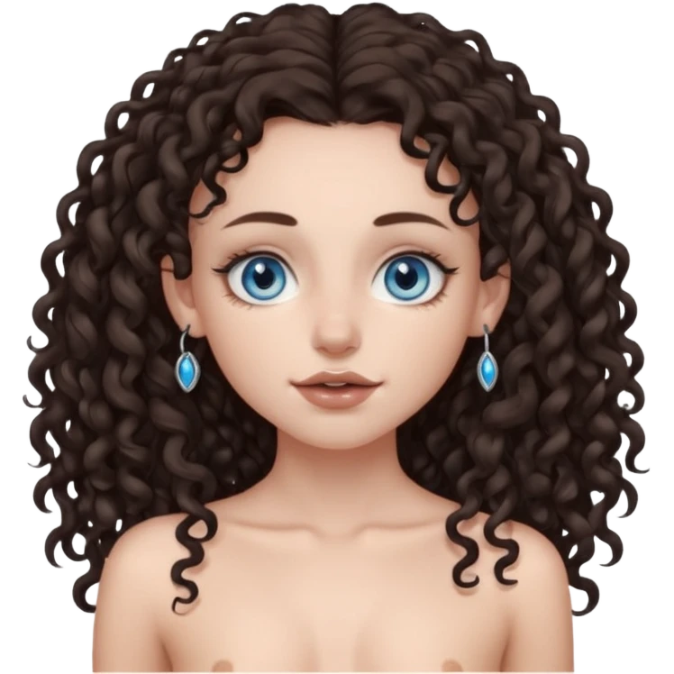 naked white skined girl with long littlebit curly hair dark brown hair and septum piercing  with beautifull skinny body  mid size breast and beautiful gray blue eyes without clothes  emoji
