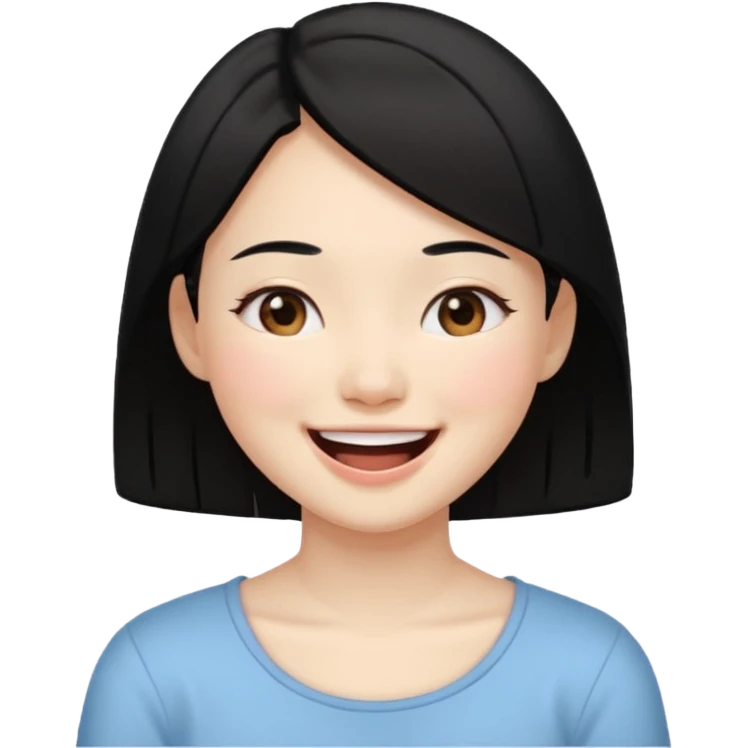 a girl genuinely feeling happy so so so much laughing so hard with her eyes folded black hair asian gorl emoji