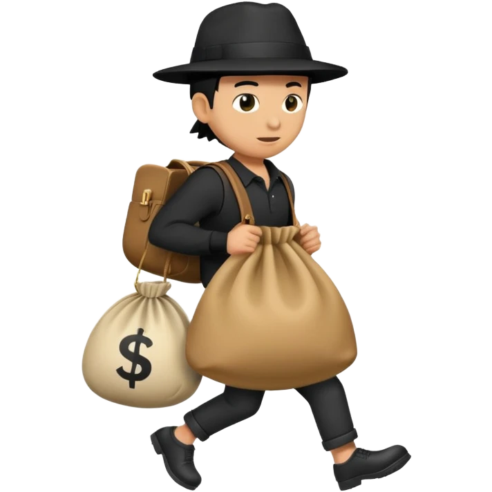 side view of a thief escaping with a money bag hanging on the back emoji