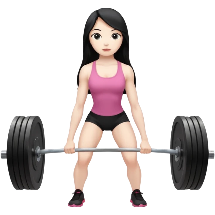 pale girl with long black hair performing a deadlift emoji