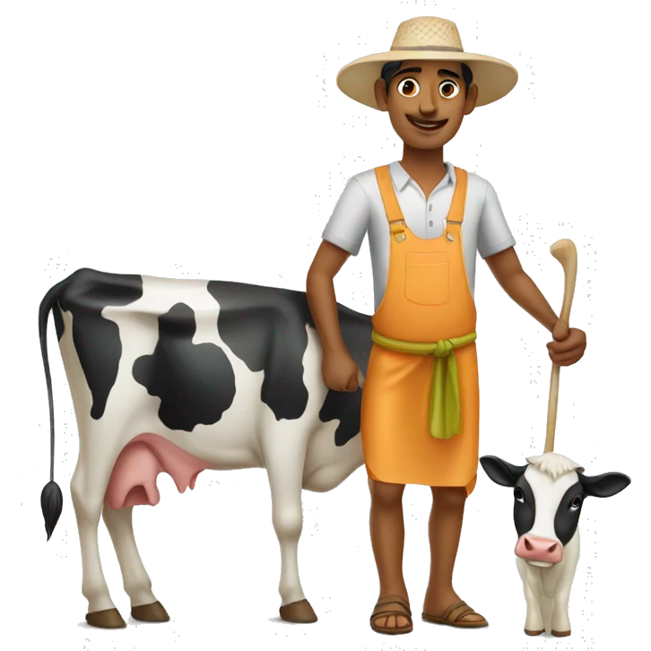indian dairy farmer with cow nearby with white background emoji