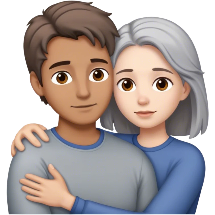 Male with brown hair cuddling female with grey hair emoji
