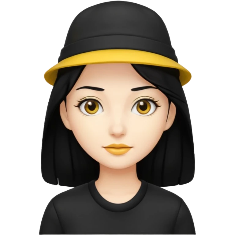 black haired women with black outfit and yellow hat emoji