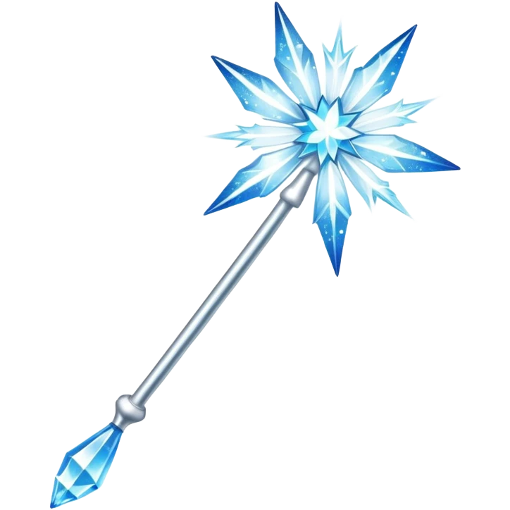 A sparkling fairy wand emoji with a silver handle and a starburst tip, glowing with icy blue and white sparkles emoji