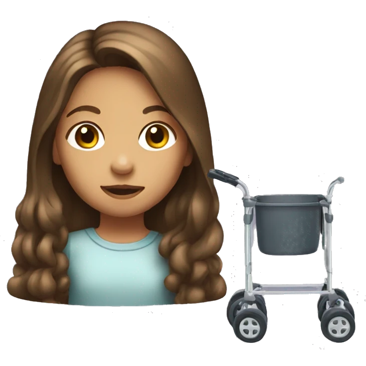 Girl with long brown hair using a walker emoji