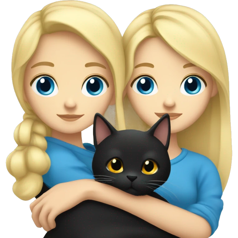Blonde haired girl with blue eyes cuddled up with black cat emoji