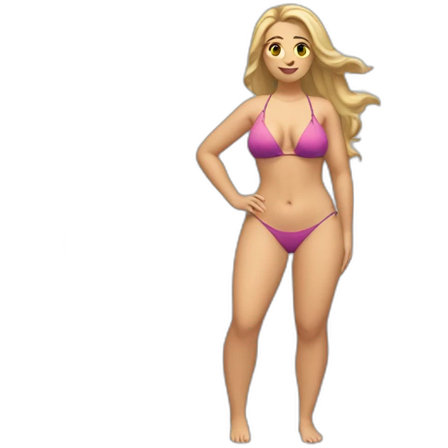 Slim-thicc Caucasian woman bikini hands-in-hair pose (beach body) full body emoji