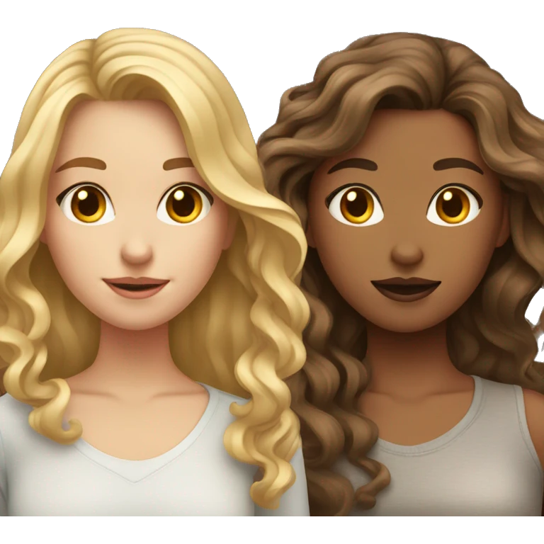Girl with wavy brown hair and another girl with dirty blonde hair  emoji