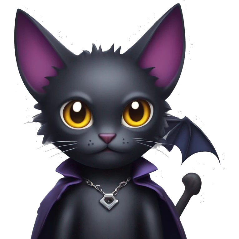 Cute edgy cool kawaii vampiric dark cat-Fakémon-Digimon with bat-wings as ears emoji