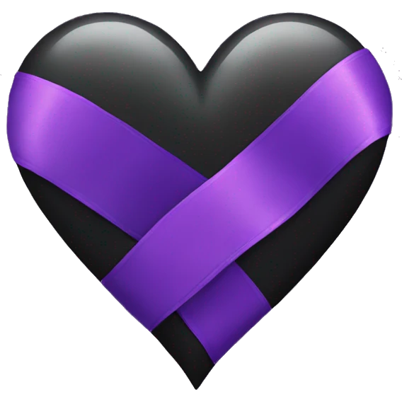 Black, purple heart with ribbon emoji