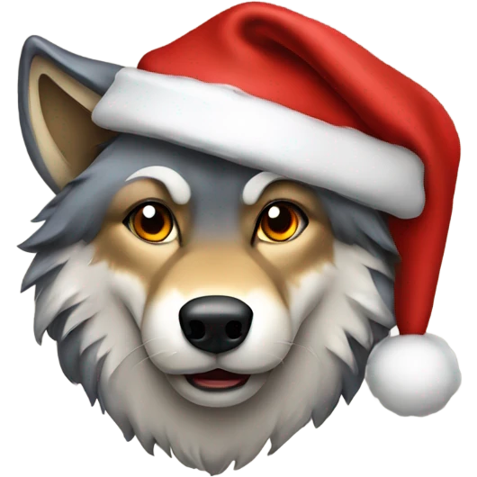 Wolf wearing a Santa hat emoji