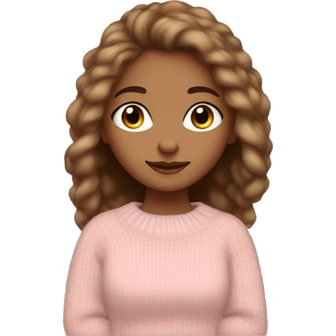 Pretty lightbrown eyed lightbrown girl with light pink sweater reading cozy emoji