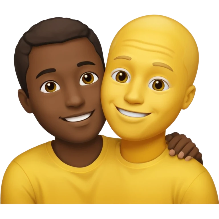 a black guy kissing a yellow guy emoji