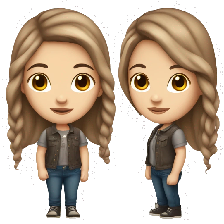 White girl with long brown hair, brown eyes, and tattoos emoji