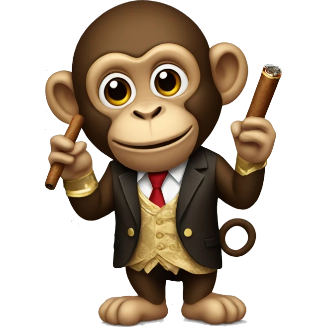 A monkey in a dress and with a cigar emoji