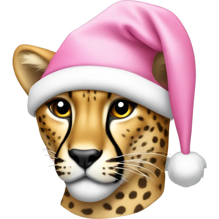 Cheetah wearing a pink Santa hat emoji
