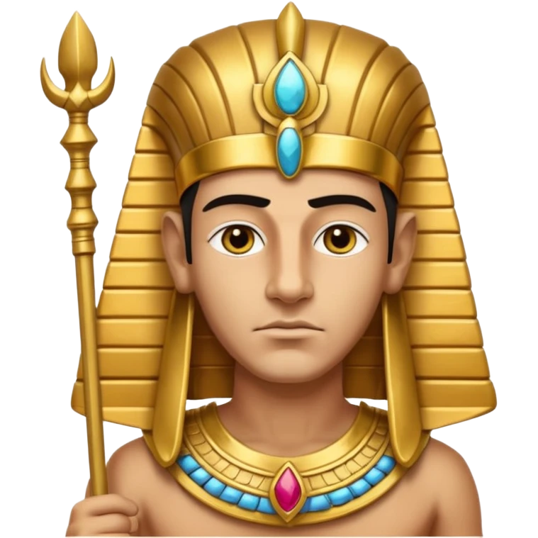 A regal pharaoh with golden headdress, calm stern eyes, and holding a crook and flail with authority.
 emoji