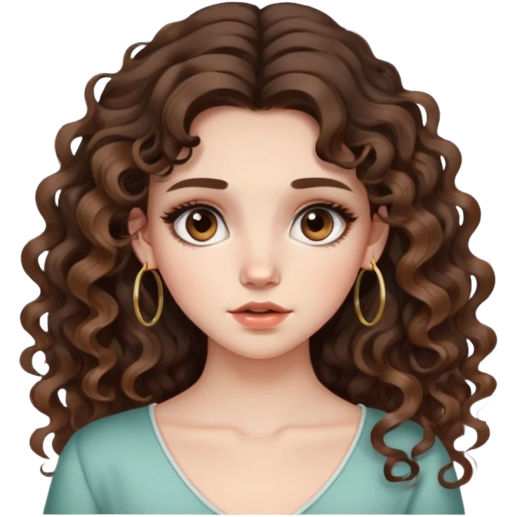 cute girl long brunette balayage curly/wavy not voluminous hair, brown eyes, hoop earrings, natural pretty clean makeup: nauseous and disgusted emoji