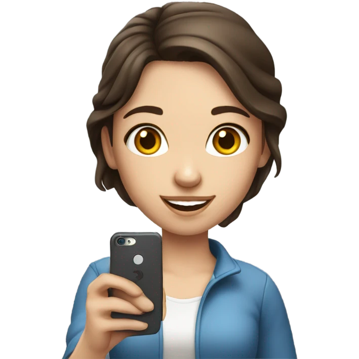 Brunette white girl taking picture with a phone emoji