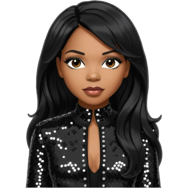 Tenitra Michelle Williams (b.1979), R&B Singer from Destiny's Child with long jet black hair, medium dark skin, black sequin outfit emoji