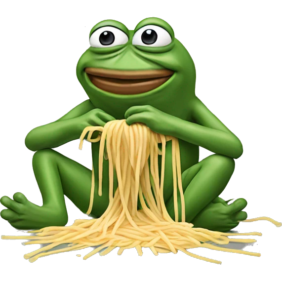 Pepe the frog with spaghetti falling out his pockets and crying  emoji