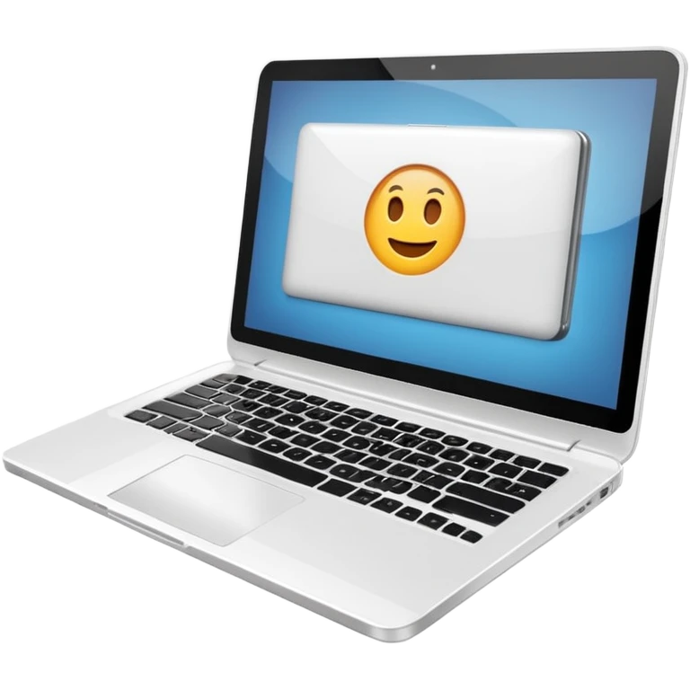 a white laptop on a black background. turn the laptop emoji