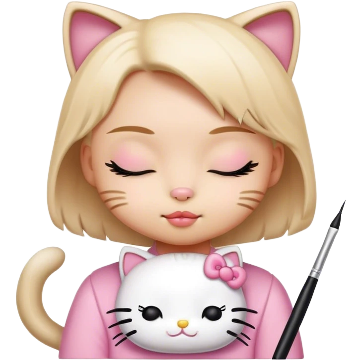  hello Kitty SANRIO cat, with her eyes closed getting her eyelashes done with a spoolie  emoji